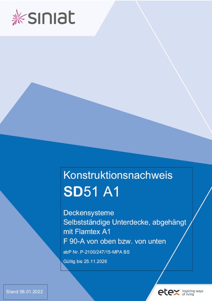 SD51 A1 | F90-A von oben bzw. von unten | Selbst­ständige Unter­decke, abgehängt, mit Flamtex A1