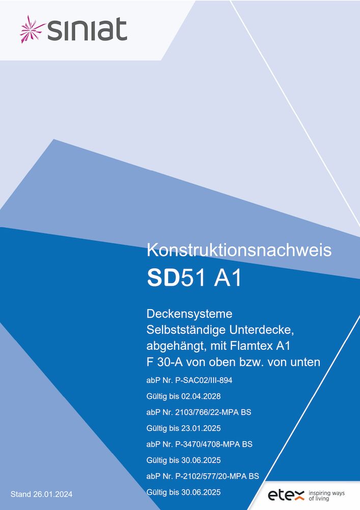 SD51 A1 | F30-A von oben bzw. von unten | Selbst­ständige Unter­decke, abgehängt, mit Flamtex A1