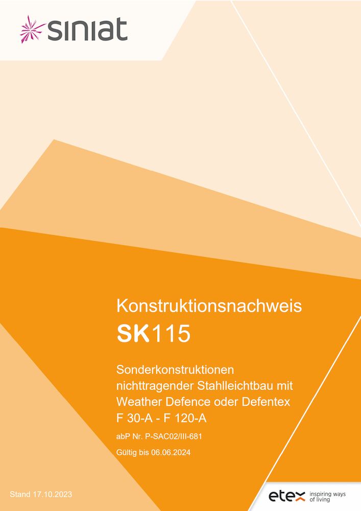 SK115 | nichttragender Stahlleichtbau mit Weather Defence oder Defentex | F30-A bis F120-A