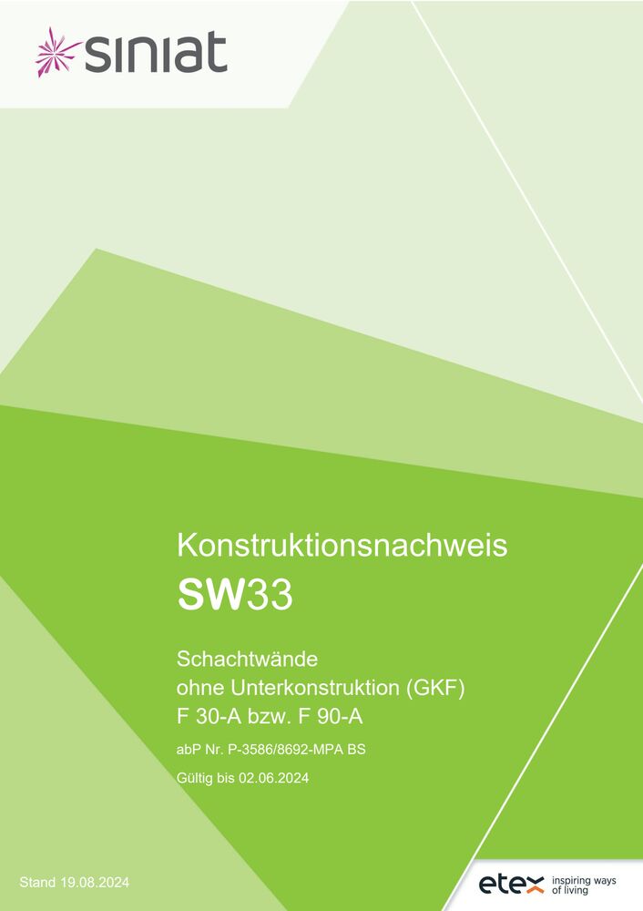 SW33 | Schachtwand ohne Unterkonstruktion (GKF) <br> F 30-A bzw. F 90-A