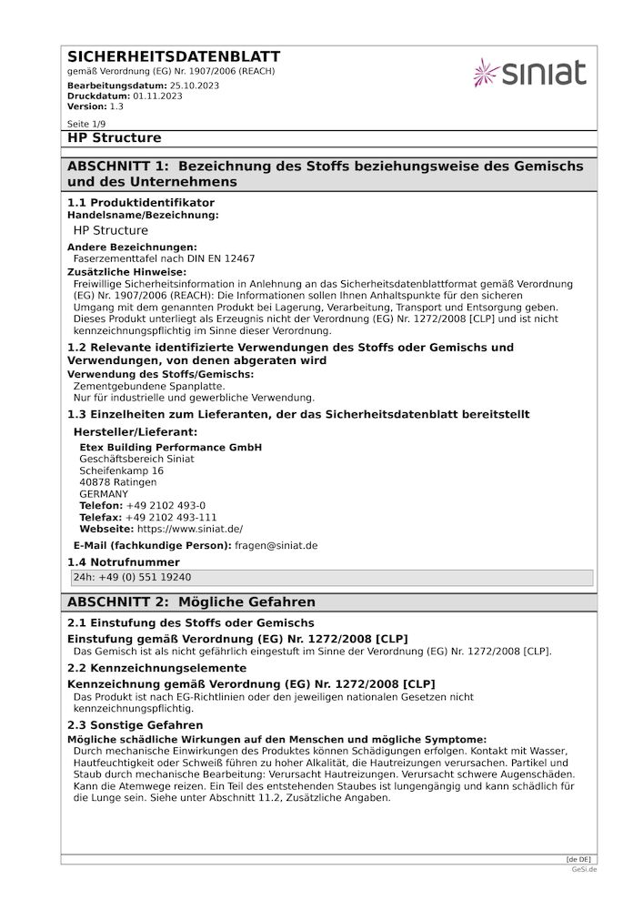 HP Structure | Faserzementtafel nach DIN EN 1246