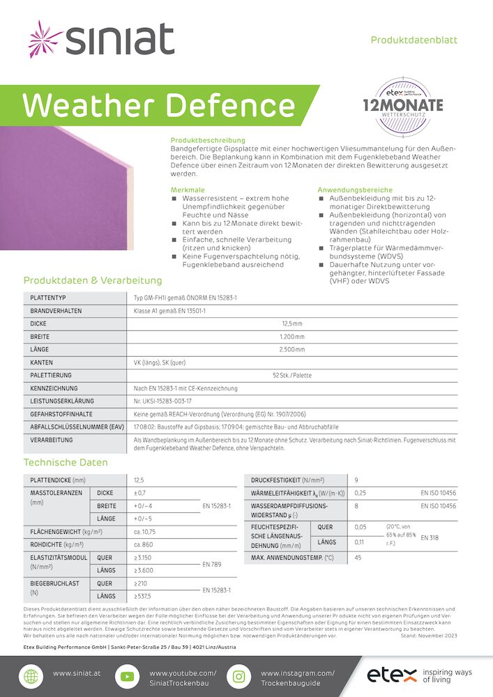 Weather Defence - Die wetterfeste Gipsplatte für ihre Fassade