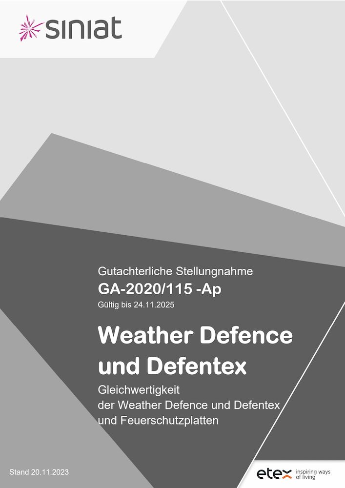 Weather Defence und Defentex | Gleichwertigkeit mit Feuerschutzplatten