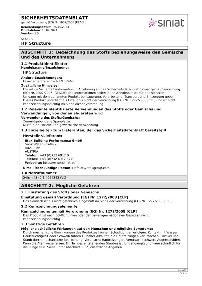 HP Structure | Faserzementtafel nach EN 1246